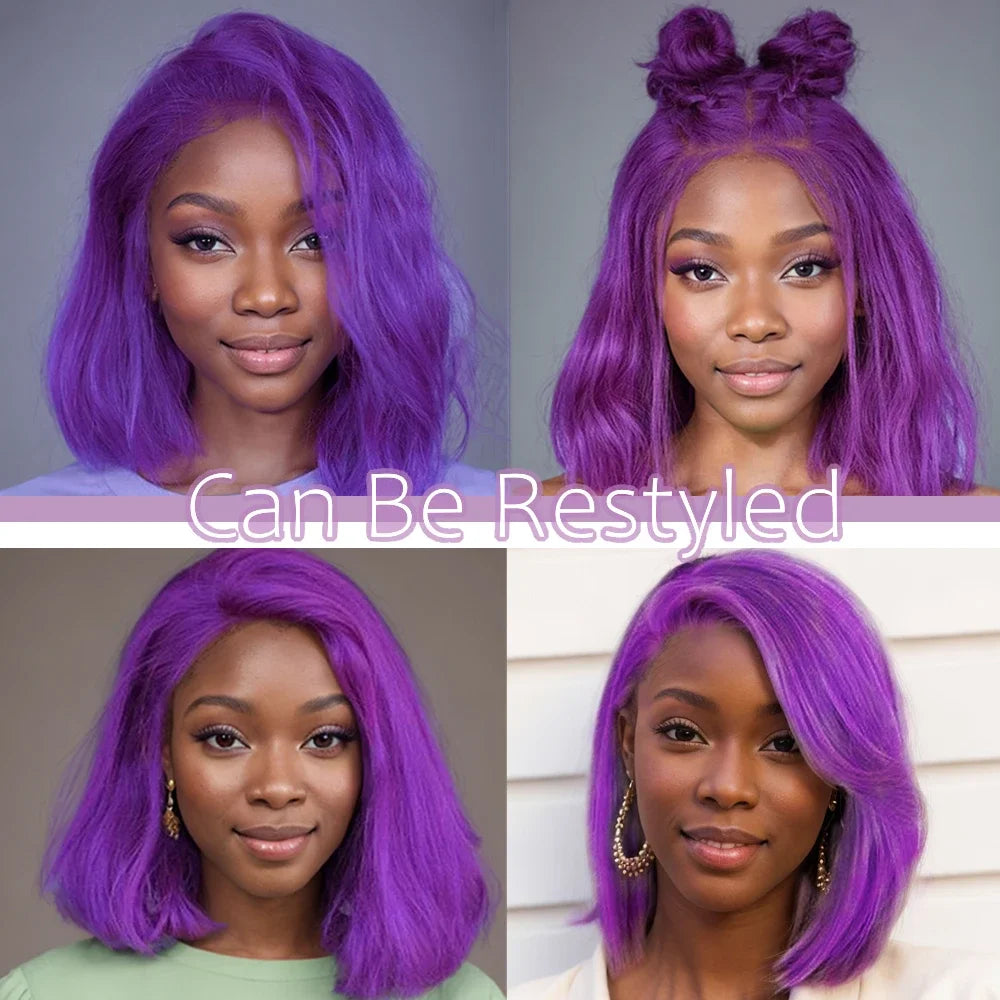 Purple Bob Wig Human Hair Preplucked T Lace Frontal Bob Wigs Brazilian Straight Bob 100% Human Hair Wigs Straight Lace Front Wig