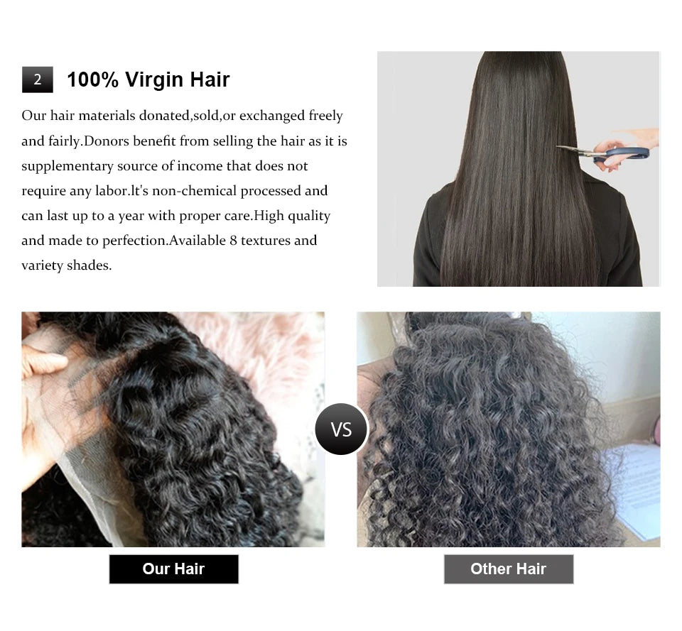 4C Edges Invisible Strap Drawstring Lace Wig Kinky Curly Deep Water 100% Human Hair Wig 30 inch 360 Full Hd Lace Glueless Wig