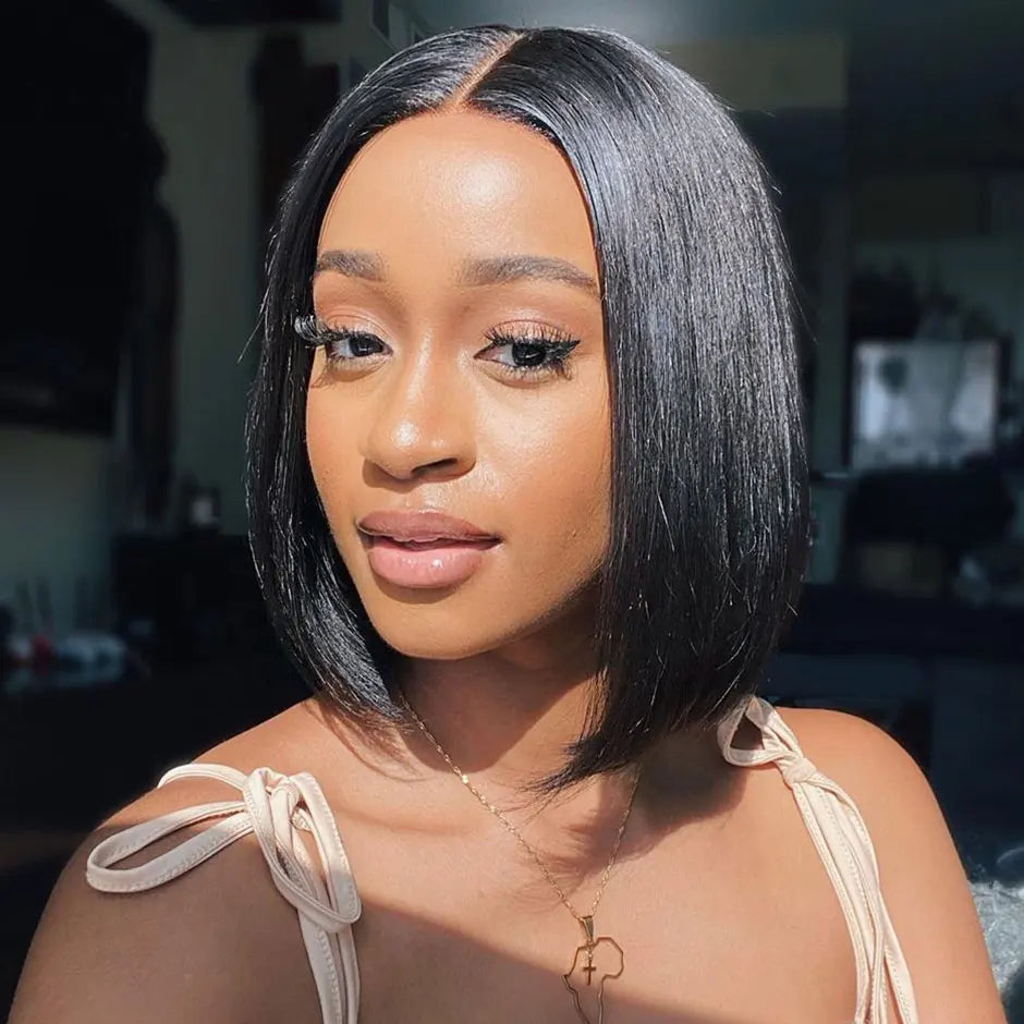 YAWAWE Pre-Bleached Knots Glueless Wig Ready To Wear Wigs Straight Pre-plucked Human Hair Bob Wigs Pre-cut HD Lace Wear Go Wigs