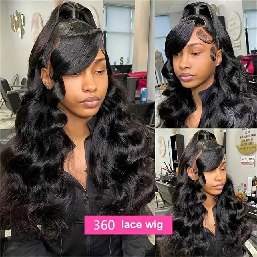 Hidden Strap Body Wave 360 HD Full Lace Front Wigs Human Hair Pre Plucked 12A Glueless Brazilian Virgin Wig With Drawstring