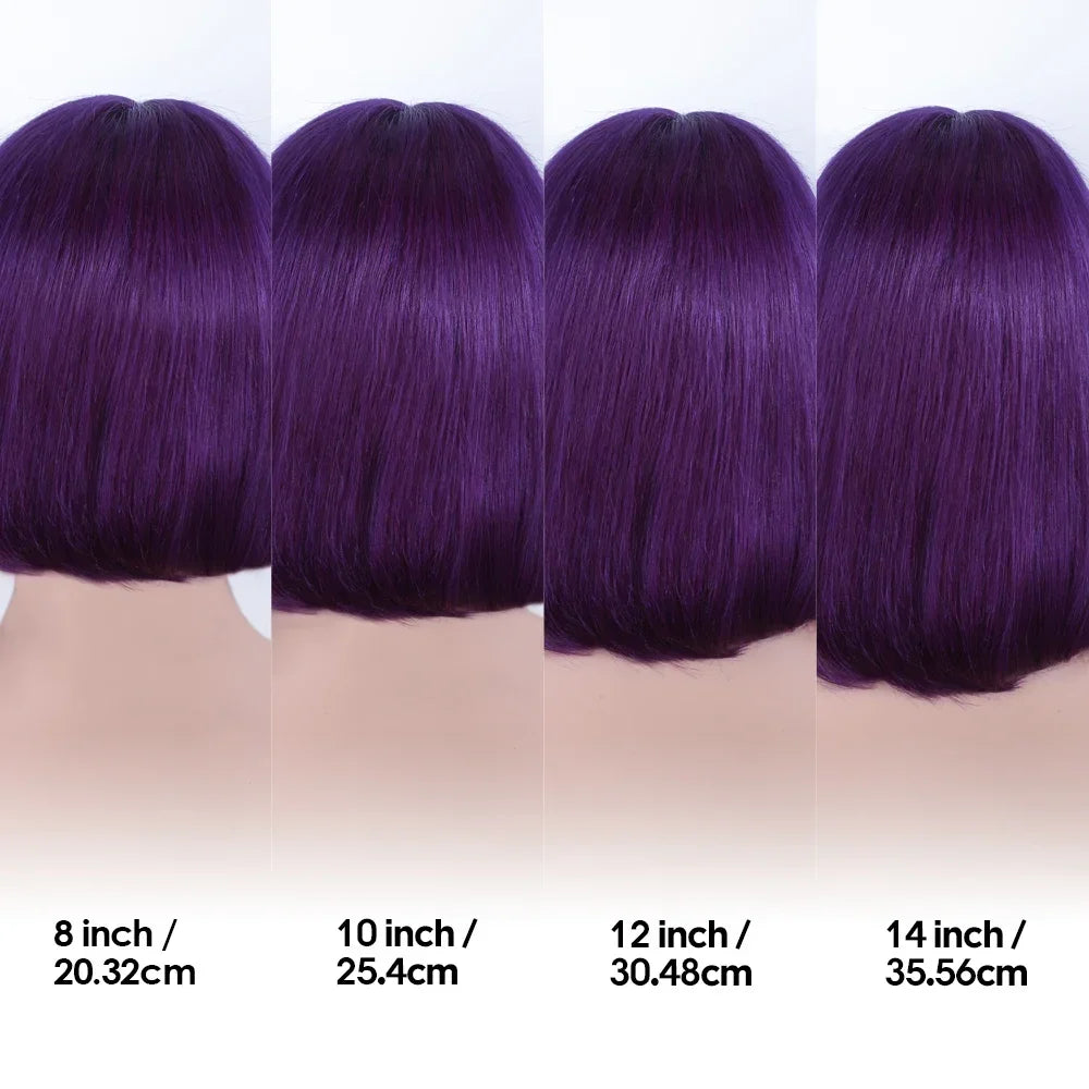 Purple Bob Wig Human Hair Preplucked T Lace Frontal Bob Wigs Brazilian Straight Bob 100% Human Hair Wigs Straight Lace Front Wig