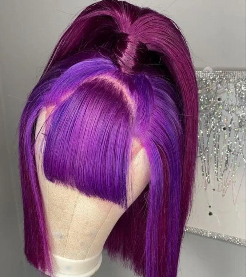 Purple Bob Wig Human Hair Preplucked T Lace Frontal Bob Wigs Brazilian Straight Bob 100% Human Hair Wigs Straight Lace Front Wig