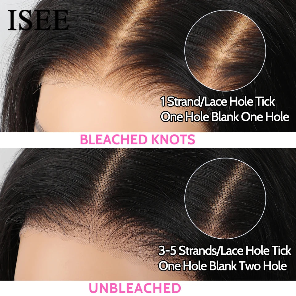 Pre Bleached Knots Bone Straight Human Hair Wigs PrePlucked Transparent Lace Closure Wig ISEE Hair Glueless Wig Wear And Go