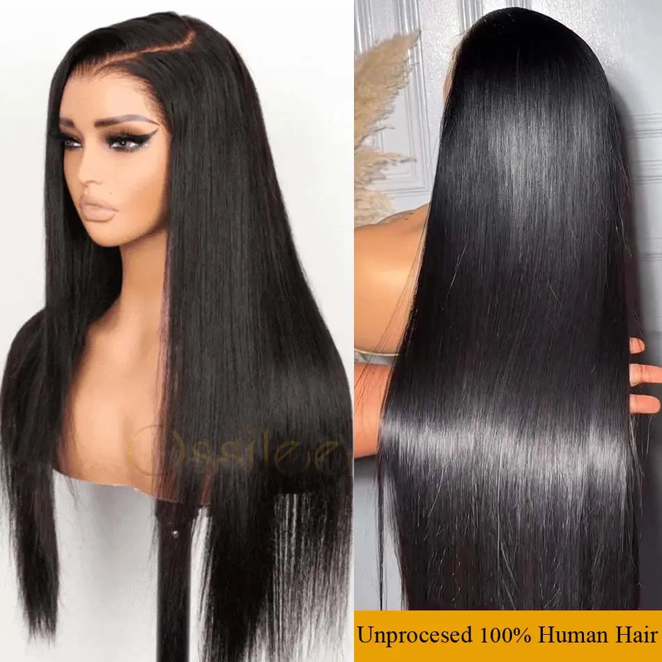 Ossilee 220 Density Pull Go Glueless Wigs with Elastic Drawstring Straight 13x6 HD Lace Front Human Hair Wigs Pre Cut Lace Wig