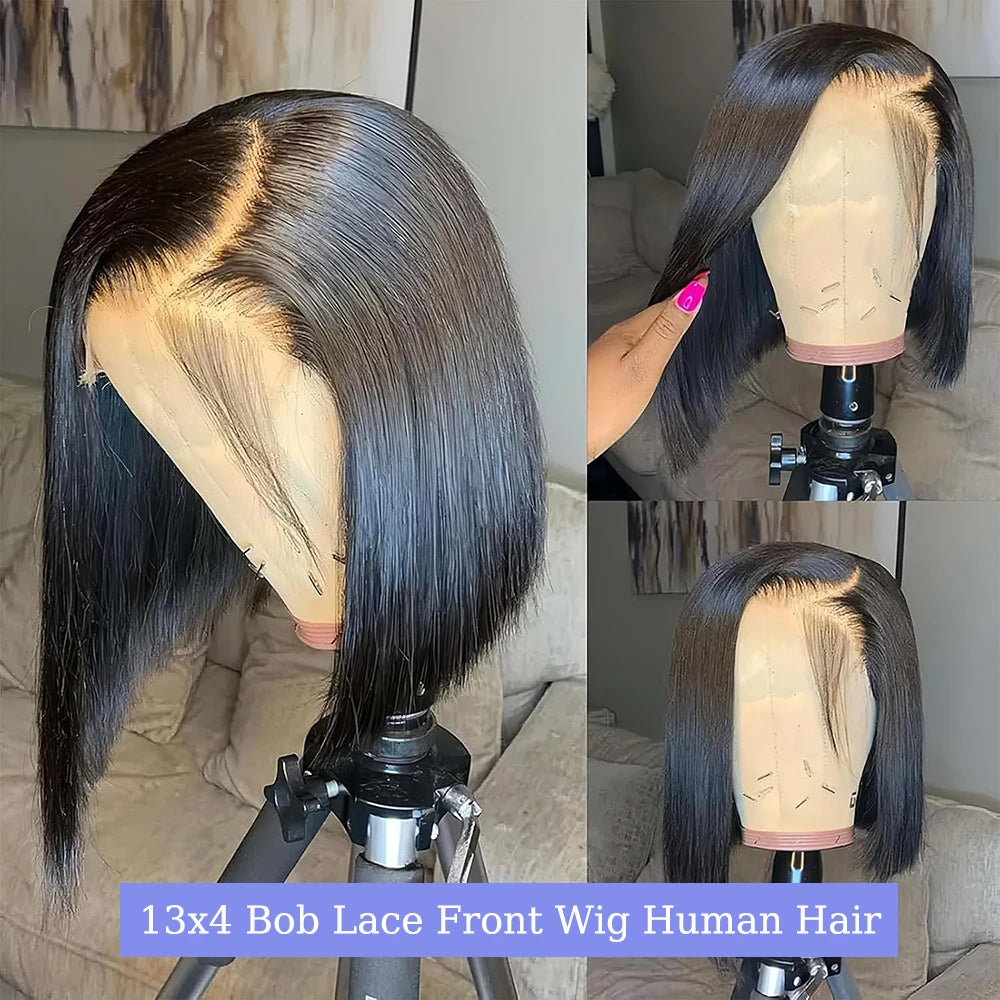 Pre Plucked Black Straight Bob Wig 12 14 Inch 13x4 4x4 Closure Lace Frontal Bone Straight Short Bob Wig 100% Human Hair