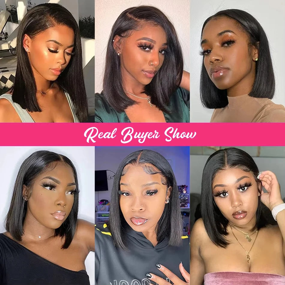 13x4 Straight Lace Frontal Bob Wig Preplucked Natural Color Human Hair Wigs Brazilian Remy Bone Straight Short Bob Wig For Women