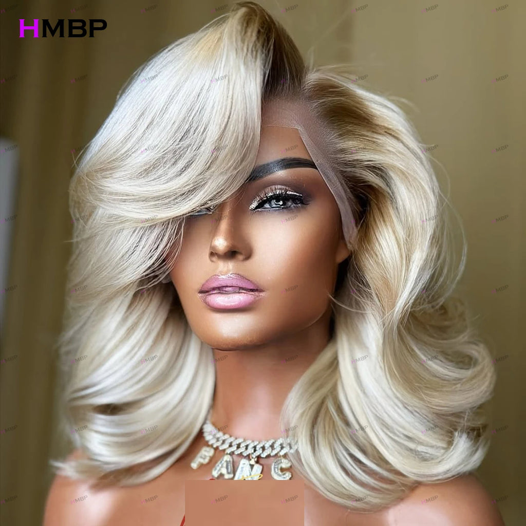 Preplucked Brazilian Hair Body Wave Rooted Colour 13×4 HD Lace Frontal Wig Glueless Lace Wig Human Hair Ready To Go For Women