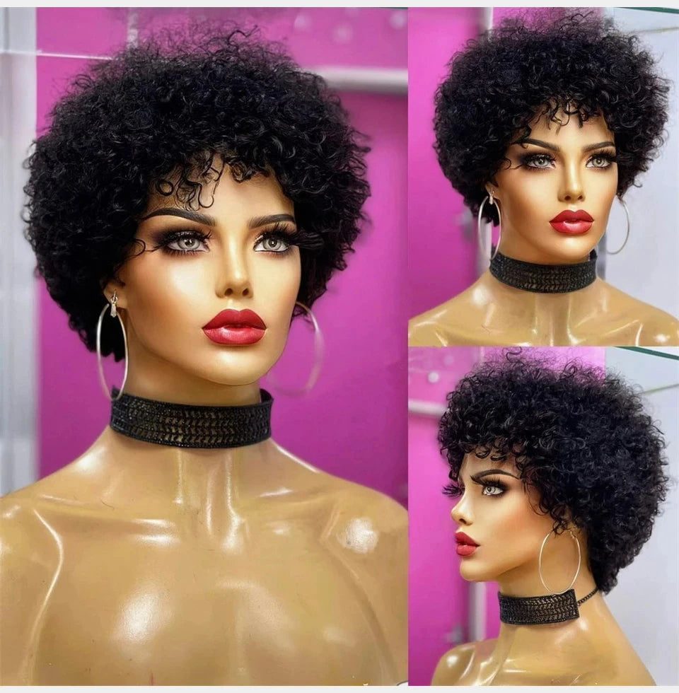 Large Bouncy Afro Kinky Curly Wigs For Black Women  Pre Plucked Machine Wig Brazilian Virgin Remy Human Hair Wigs