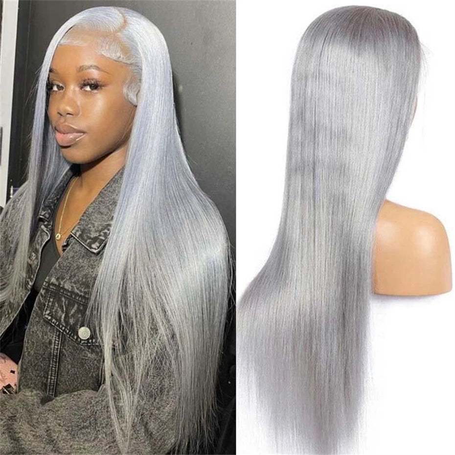 13x6 Silver Grey Straight Lace Front Human Hair Wigs Pre Plucked 613 Blonde Body Wave Frontal Wigs For Women Brazilian Hair Wigs
