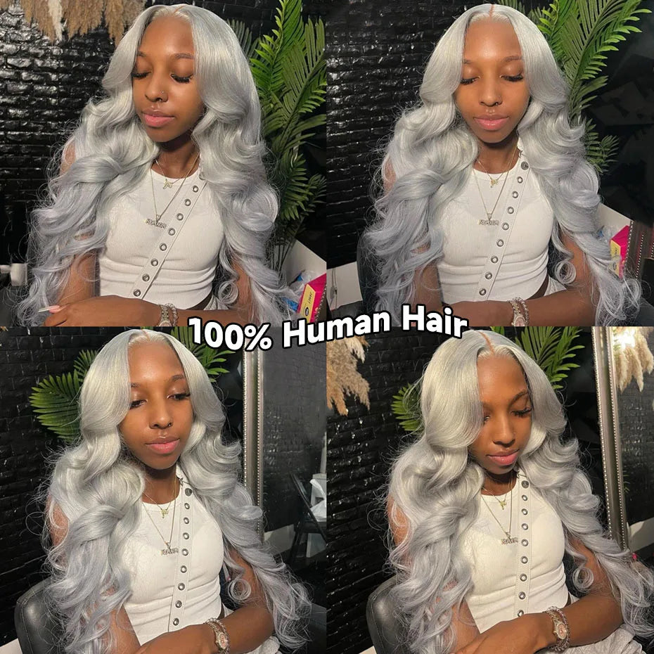 13x6 Silver Grey Straight Lace Front Human Hair Wigs Pre Plucked 613 Blonde Body Wave Frontal Wigs For Women Brazilian Hair Wigs