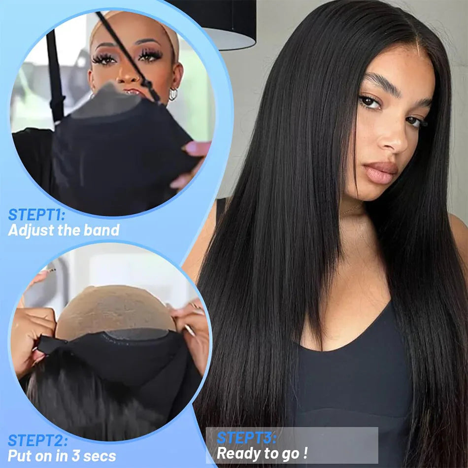 250 Density Upgrade Invisible Drawstring 360 Full Lace Frontal Wig 30 Inch Straight HD Lace Front Wigs Human Hair Natural Black