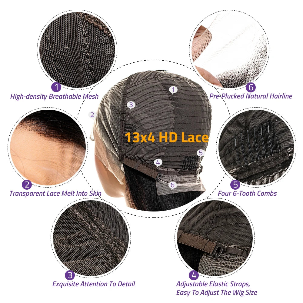 38 Inch 200% Density Bone Straight 13x6 HD Transparent Lace Frontal Wig Brazilian 100% Human Hair 5x5 Lace Front Wigs For Women