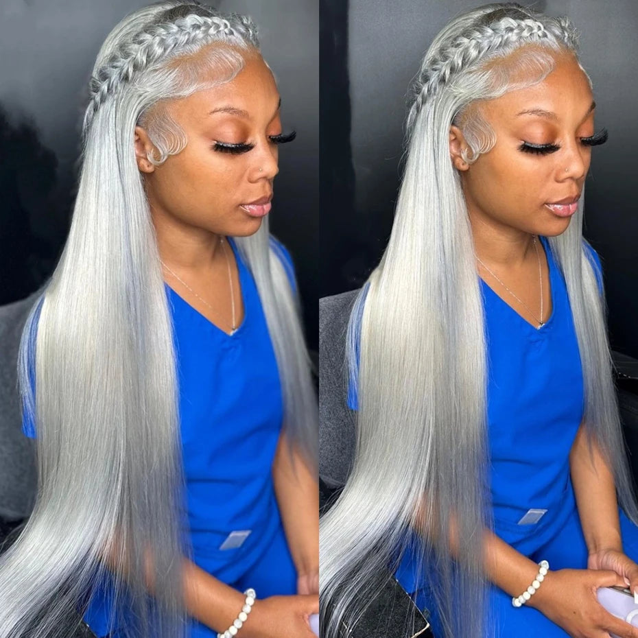 13x6 Silver Grey Straight Lace Front Human Hair Wigs Pre Plucked 613 Blonde Body Wave Frontal Wigs For Women Brazilian Hair Wigs