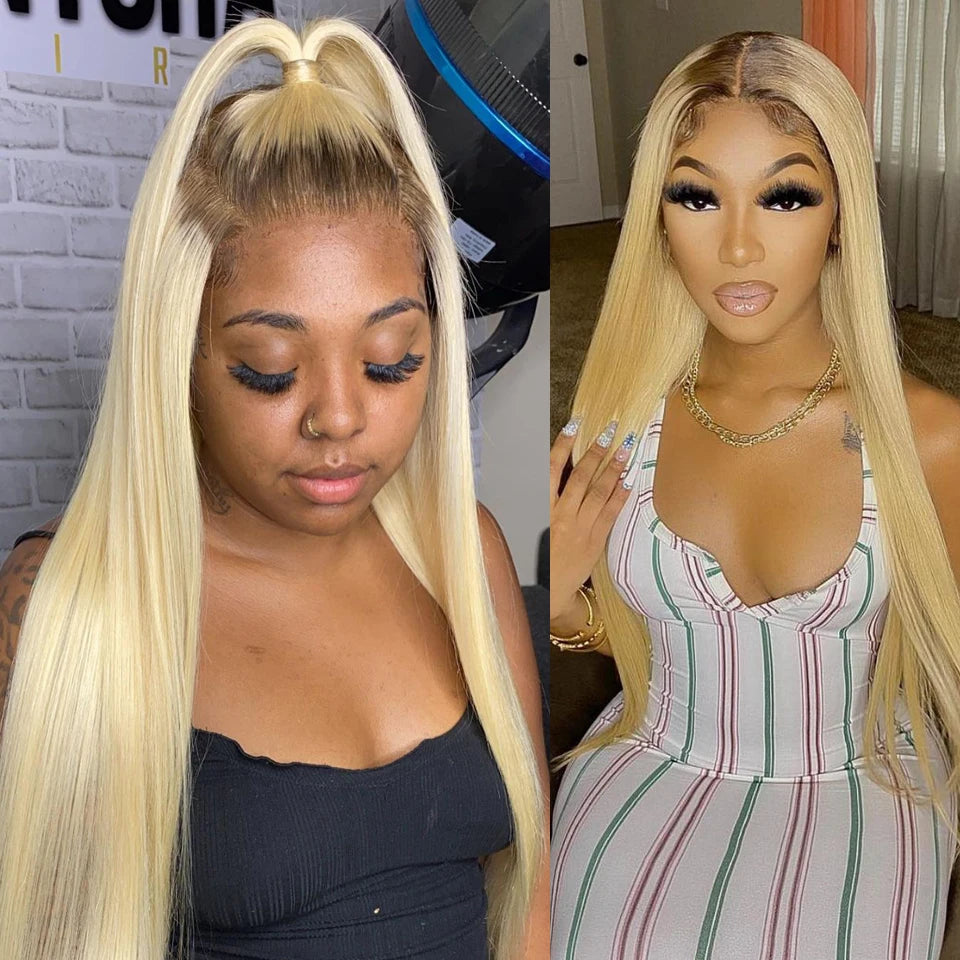 Blonde Colored Human Hair Wig 13x6 13x4 Transparent Lace Front Wig For Women PrePlucked Blonde Human Hair Wig With Dark Root
