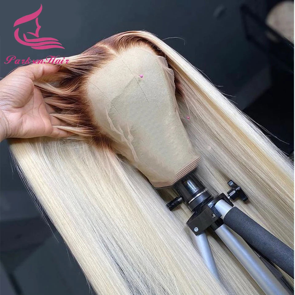 Blonde Colored Human Hair Wig 13x6 13x4 Transparent Lace Front Wig For Women PrePlucked Blonde Human Hair Wig With Dark Root